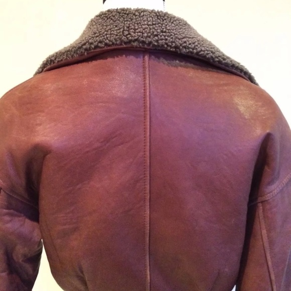 HURRICANE COLLECTION Gray Shearling & Brown Glove Soft Genuine Leather Jacket - Picture 7 of 11